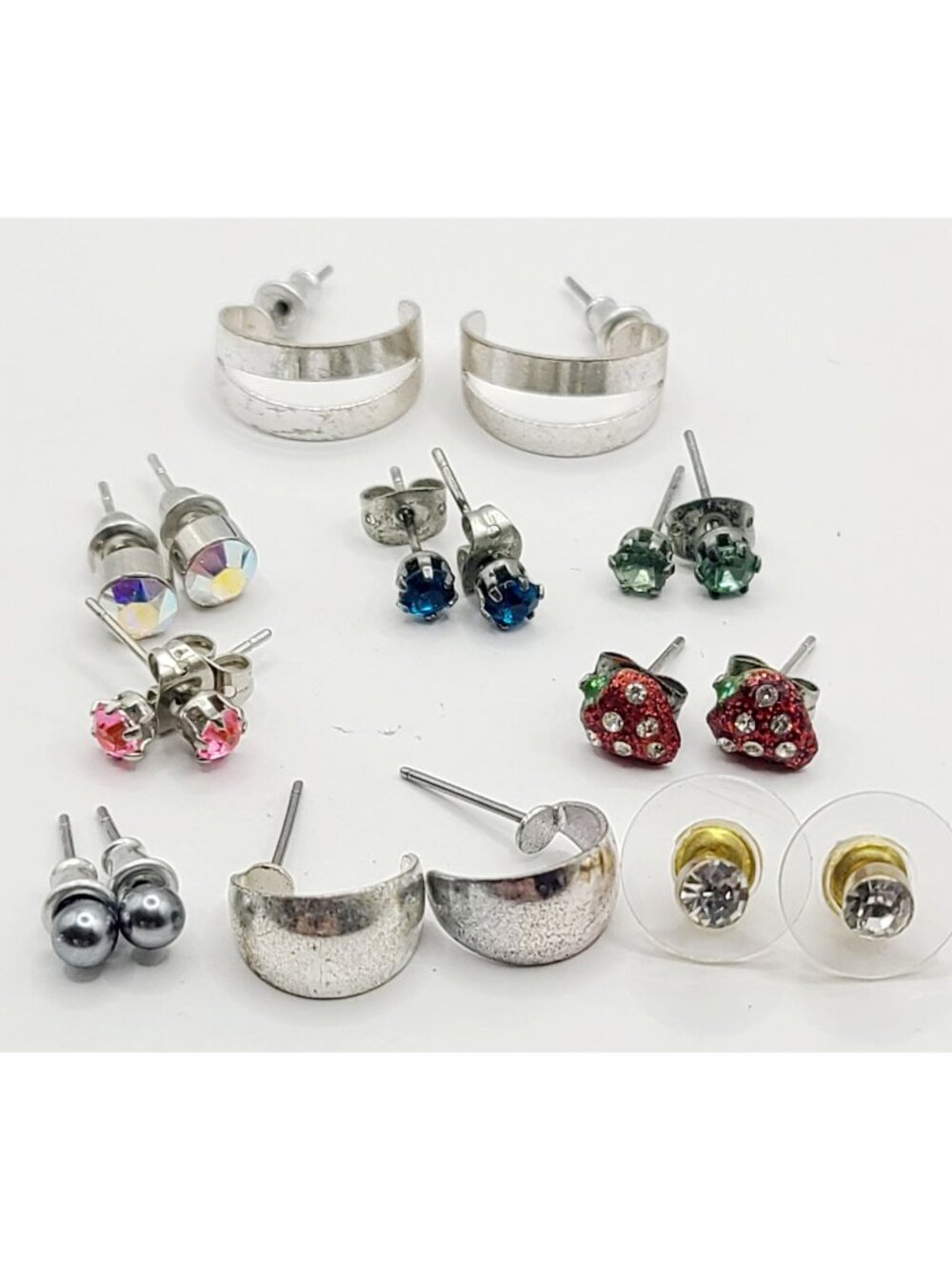 Costume Jewelry Fashion Studs & Hoop Earrings Mixed Lot Strawberry & Silver-Tone